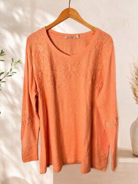 Soft Surroundings Peach Thermal Long Sleeve Top Plus Size 1X Floral